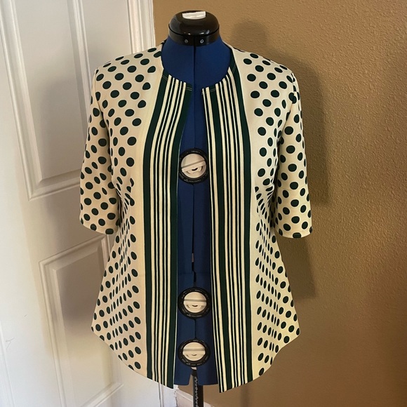 Vintage Mod Green Polka Dot Jacket / Cover Up / Open Size M - XL 💚🤍 - Picture 2 of 5